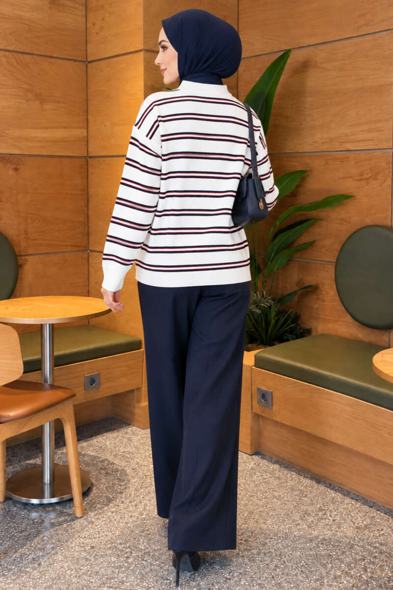Horizontal Stripe Loose Knit Tunic Ecru – Bild 4