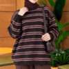 Horizontal Stripe Loose Knit Tunic Brown