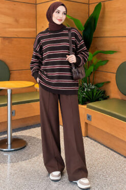 Alternative view of Horizontal Stripe Loose Knit Tunic Brown