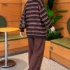 Horizontal Stripe Loose Knit Tunic Brown - Imagen 3