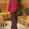 Horizontal Stripe Loose Knit Tunic Red – Image 2