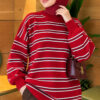 Horizontal Stripe Loose Knit Tunic Red – Image 3