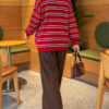 Horizontal Stripe Loose Knit Tunic Red – Image 4