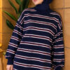 Horizontal Stripe Loose Knit Tunic Navy Blue