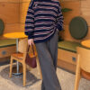 Horizontal Stripe Loose Knit Tunic Navy Blue - Afbeelding 2