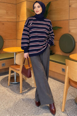Alternative view of Horizontal Stripe Loose Knit Tunic Navy Blue
