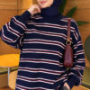 Horizontal Stripe Loose Knit Tunic Navy Blue - Afbeelding 3