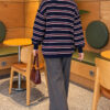 Horizontal Stripe Loose Knit Tunic Navy Blue - Afbeelding 4