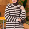 Horizontal Striped French Terry Knit Cardigan Beige