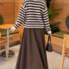 Horizontal Striped French Terry Knit Cardigan Beige - Imagen 4