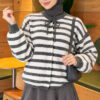 Horizontal Striped French Terry Knit Cardigan Smoke