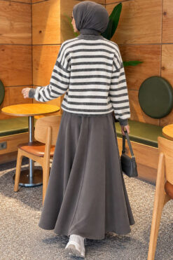 Alternative view of Horizontal Striped French Terry Knit Cardigan Smoke