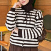 Horizontal Striped French Terry Knit Cardigan Smoke - Imagen 3