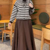 Horizontal Striped French Terry Knit Cardigan Brown - immagine 2