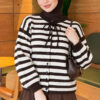 Horizontal Striped French Terry Knit Cardigan Brown - immagine 3