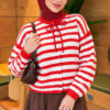Horizontal Striped French Terry Knit Cardigan Red