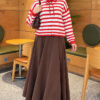 ⁦Horizontal Striped French Terry Knit Cardigan Red⁩ - الصورة ⁦2⁩