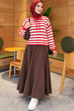 Alternative view of Horizontal Striped French Terry Knit Cardigan Red