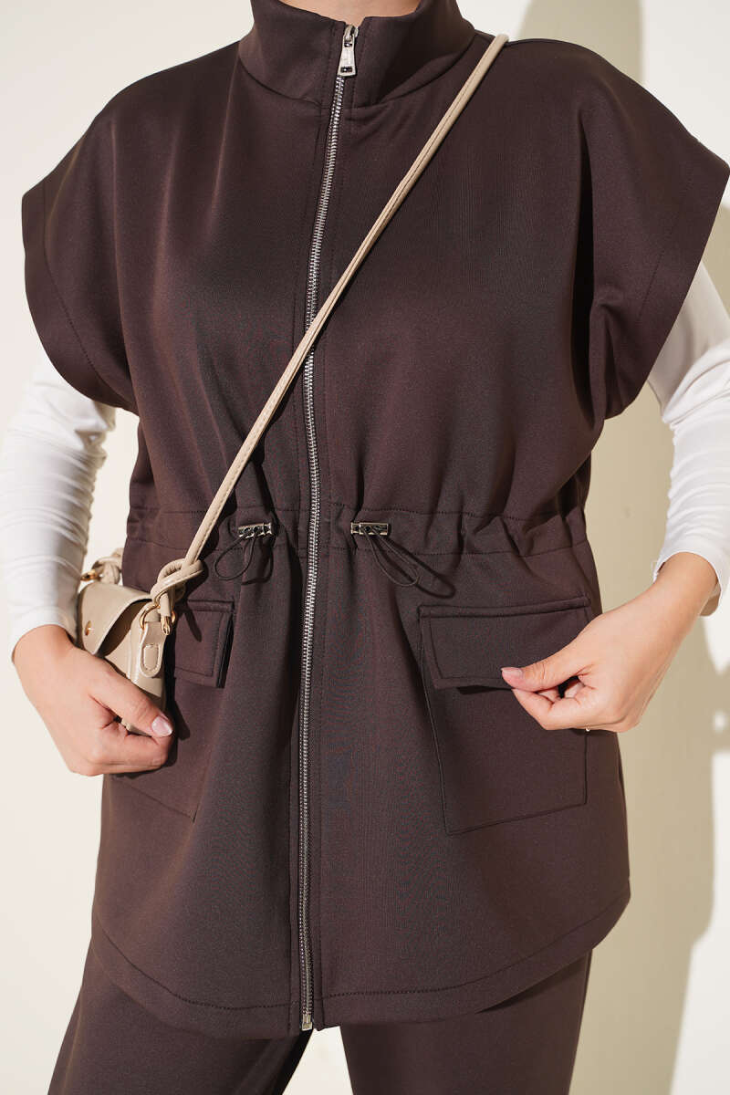 Sleeveless Top and Trousers Set in French Terry Fabric Brown - Imagen 4