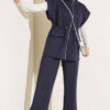 Sleeveless Top and Trousers Set in French Terry Fabric Navy Blue