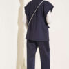 Sleeveless Top and Trousers Set in French Terry Fabric Navy Blue - immagine 3