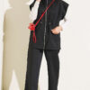 Sleeveless Top and Trousers Set in French Terry Fabric Black