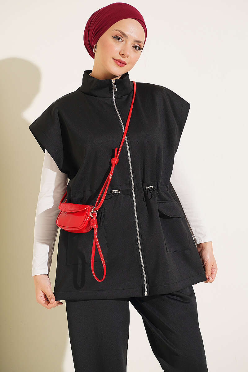 Sleeveless Top and Trousers Set in French Terry Fabric Black - Imagen 2