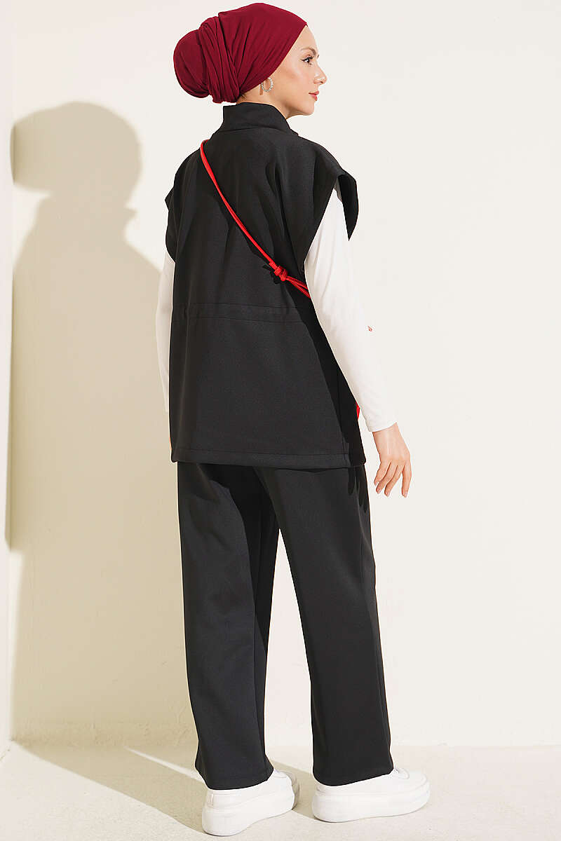 Sleeveless Top and Trousers Set in French Terry Fabric Black - Imagen 3