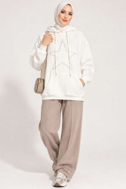 Alternative view of Star-Embroidered French Terry Two-Thread Knit Sweatshirt Ecru