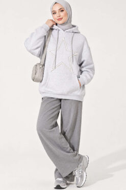 Alternative view of Star-Embroidered French Terry Two-Thread Knit Sweatshirt Grey