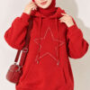 Star-Embroidered French Terry Two-Thread Knit Sweatshirt Red - الصورة 3