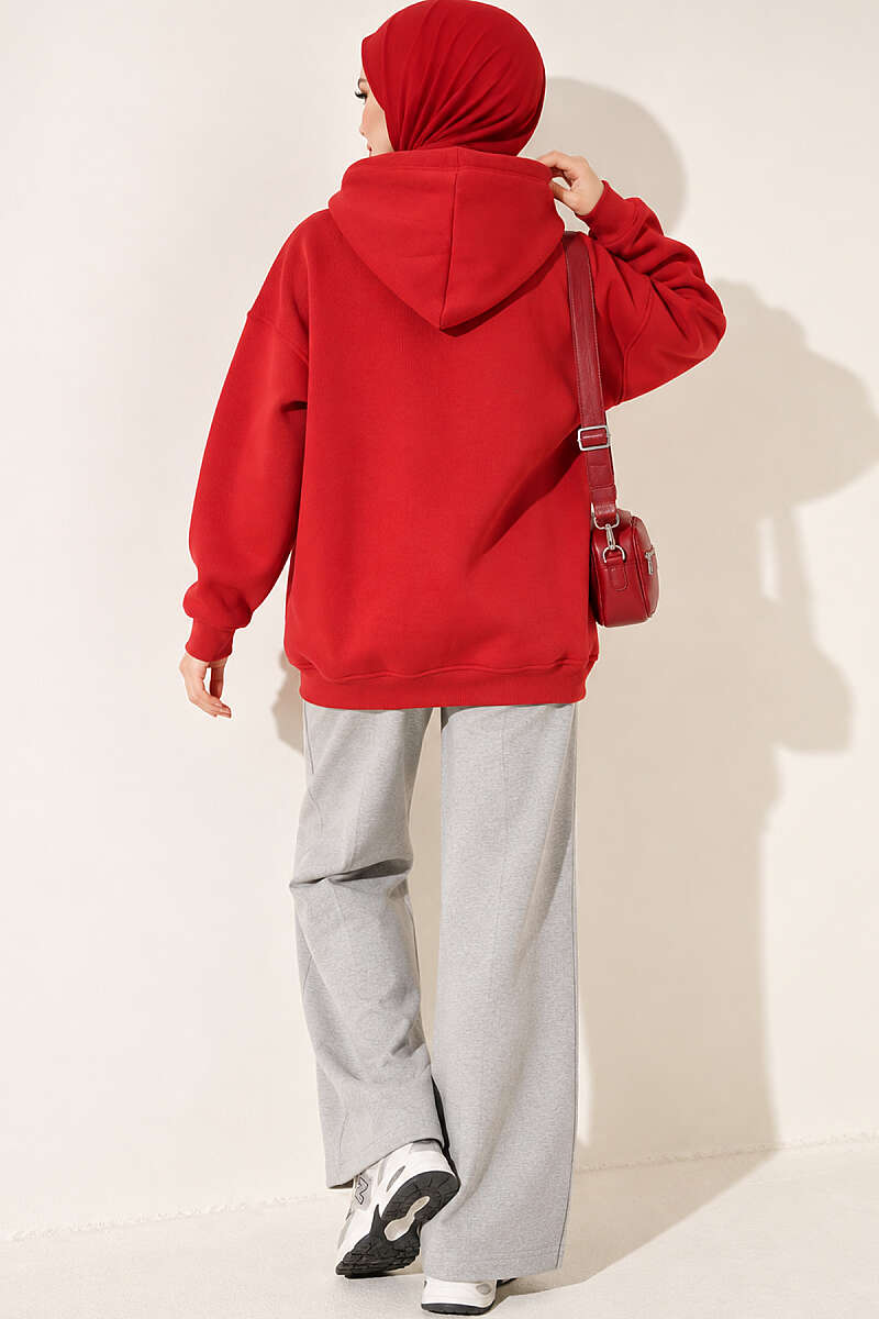 Star-Embroidered French Terry Two-Thread Knit Sweatshirt Red - الصورة 4