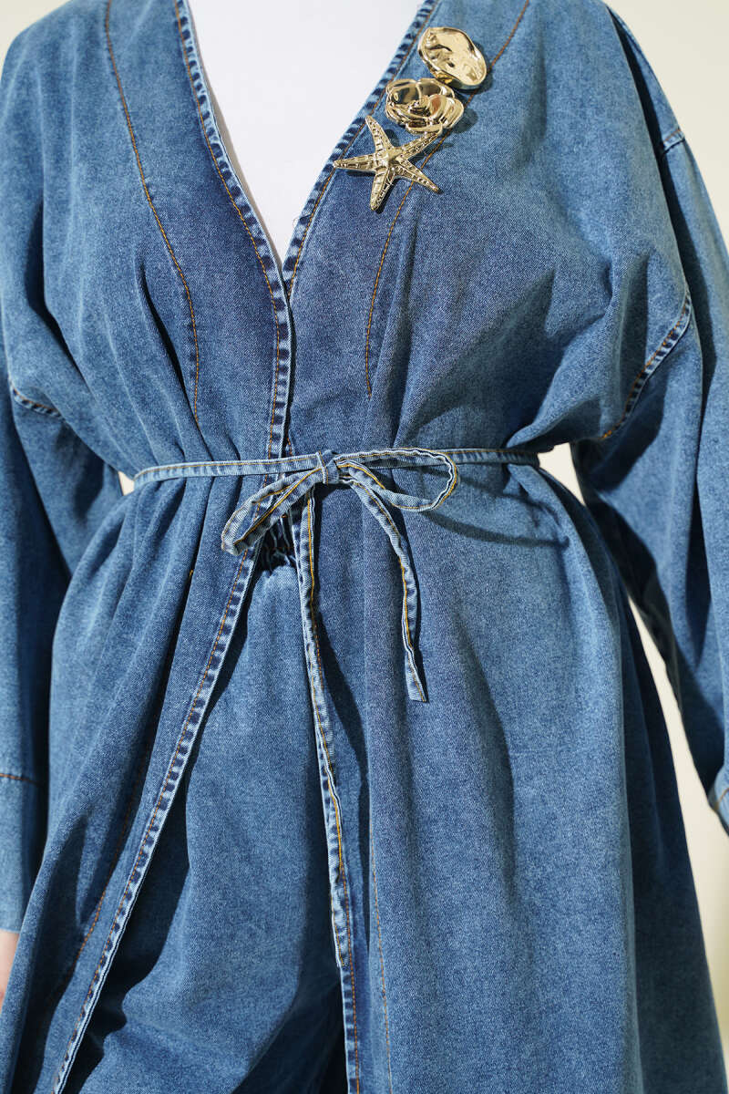 Star Brooch-Detail Two-Piece Set Blue - immagine 4