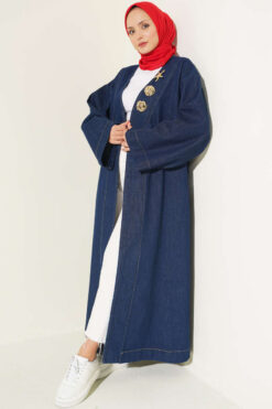 Star Pin-Embellished Long Coat Denim