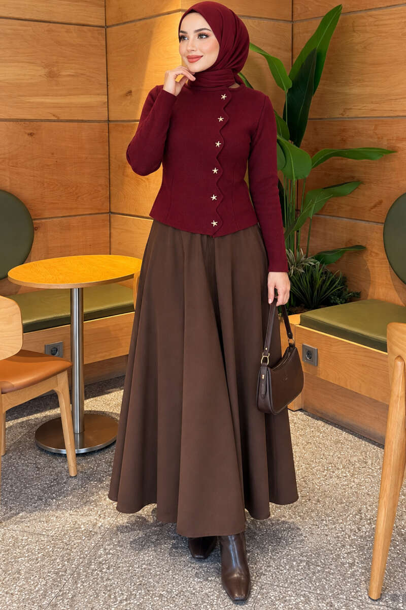 Star-Buttoned Knit Cardigan Burgundy - Image 2