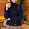 Star-Buttoned Knit Cardigan Navy Blue