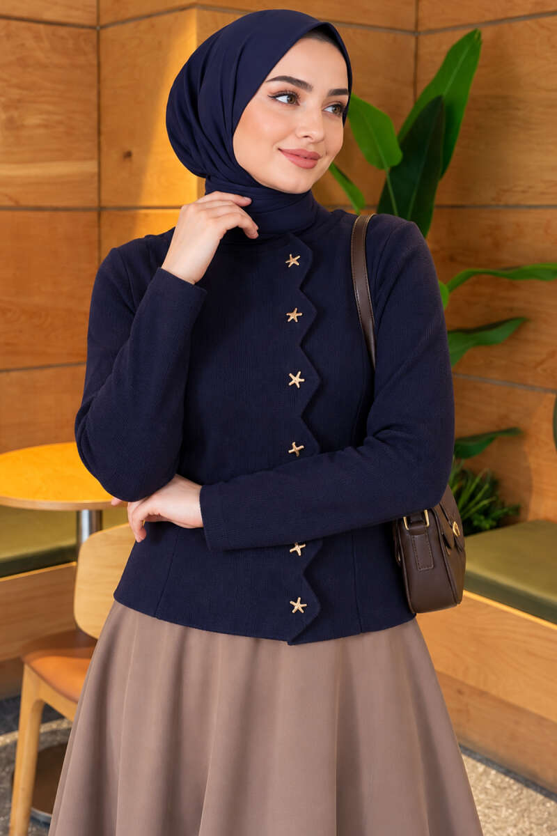 Star-Buttoned Knit Cardigan Navy Blue - Image 3