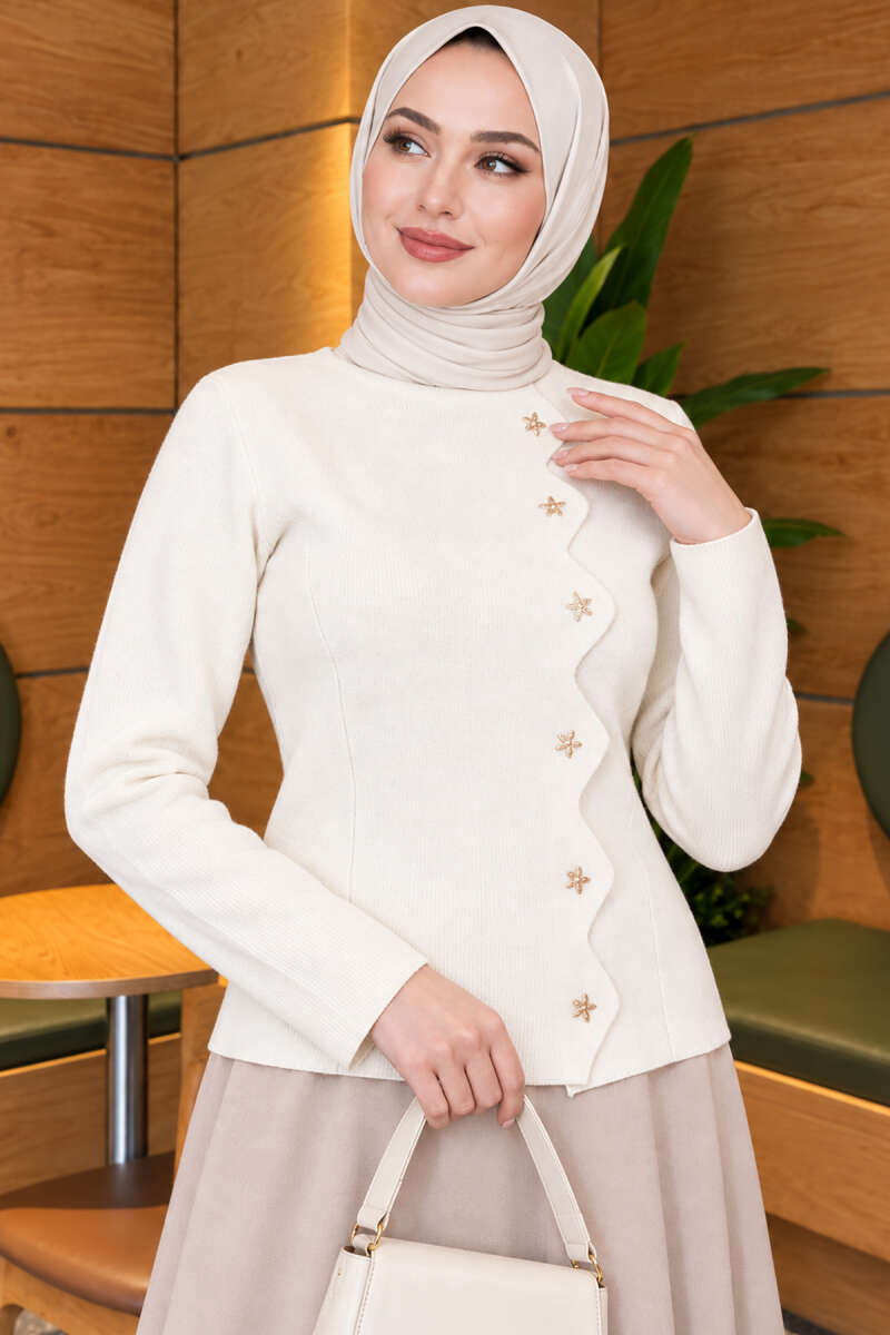 Star-Buttoned Knit Cardigan Stone – Bild 3