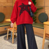 ⁦Star Embroidered French Terry Knit Sweater Red⁩ - الصورة ⁦2⁩