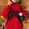 ⁦Star Embroidered French Terry Knit Sweater Red⁩ - الصورة ⁦3⁩