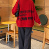 ⁦Star Embroidered French Terry Knit Sweater Red⁩ - الصورة ⁦4⁩