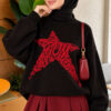 Star Embroidered French Terry Knit Sweater Black – Image 3