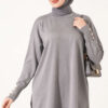 Split-Detail Buttoned Mercerized Tunic Grey