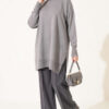 Split-Detail Buttoned Mercerized Tunic Grey - immagine 2