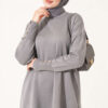Split-Detail Buttoned Mercerized Tunic Grey - immagine 3
