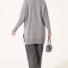 Split-Detail Buttoned Mercerized Tunic Grey - immagine 4