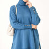 Split-Detail Buttoned Mercerized Tunic Indigo