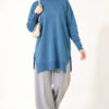 Split-Detail Buttoned Mercerized Tunic Indigo – Image 2