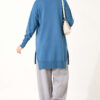 Split-Detail Buttoned Mercerized Tunic Indigo – Image 3