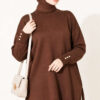 Split-Detail Buttoned Mercerized Tunic Brown